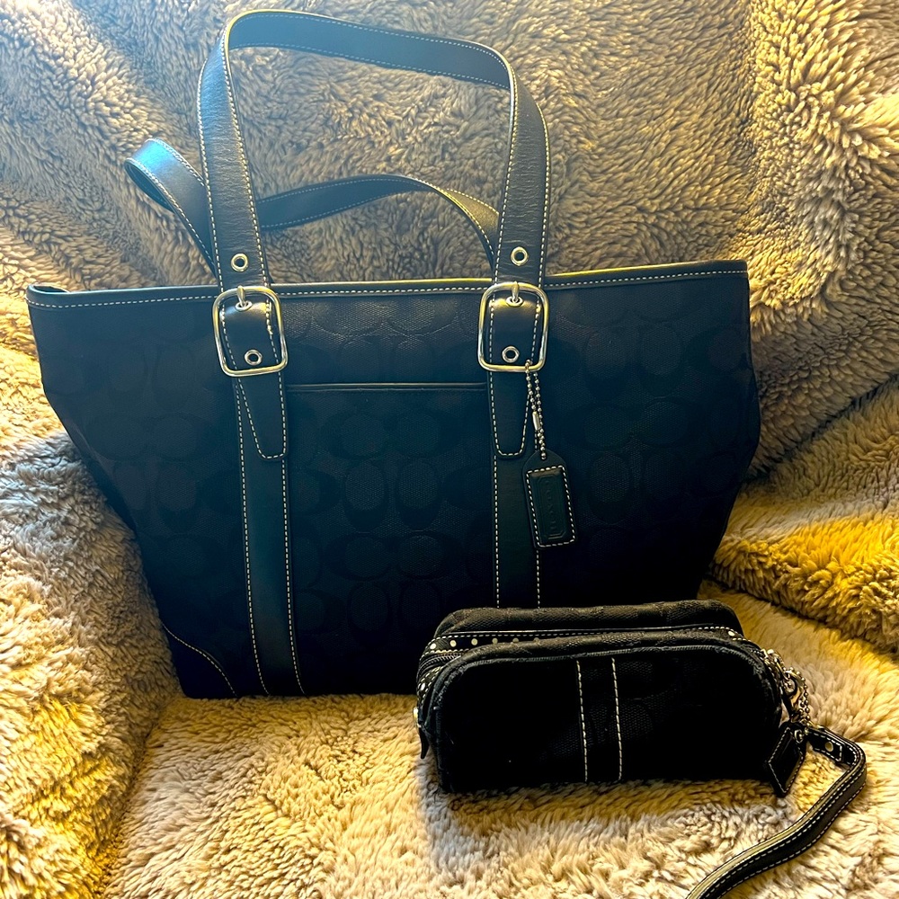 Black Monogram Coach Tote